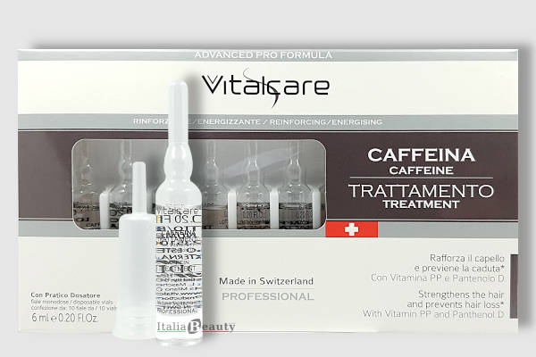 Ампульный уход для женщин  для укрепления волос против выпадения  VITALCARE Trattamento Caffeina  с кофеином  , Швейцария, 10 х 6 мл 